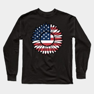 Patriotic Sunflower 4th of July Long Sleeve T-Shirt